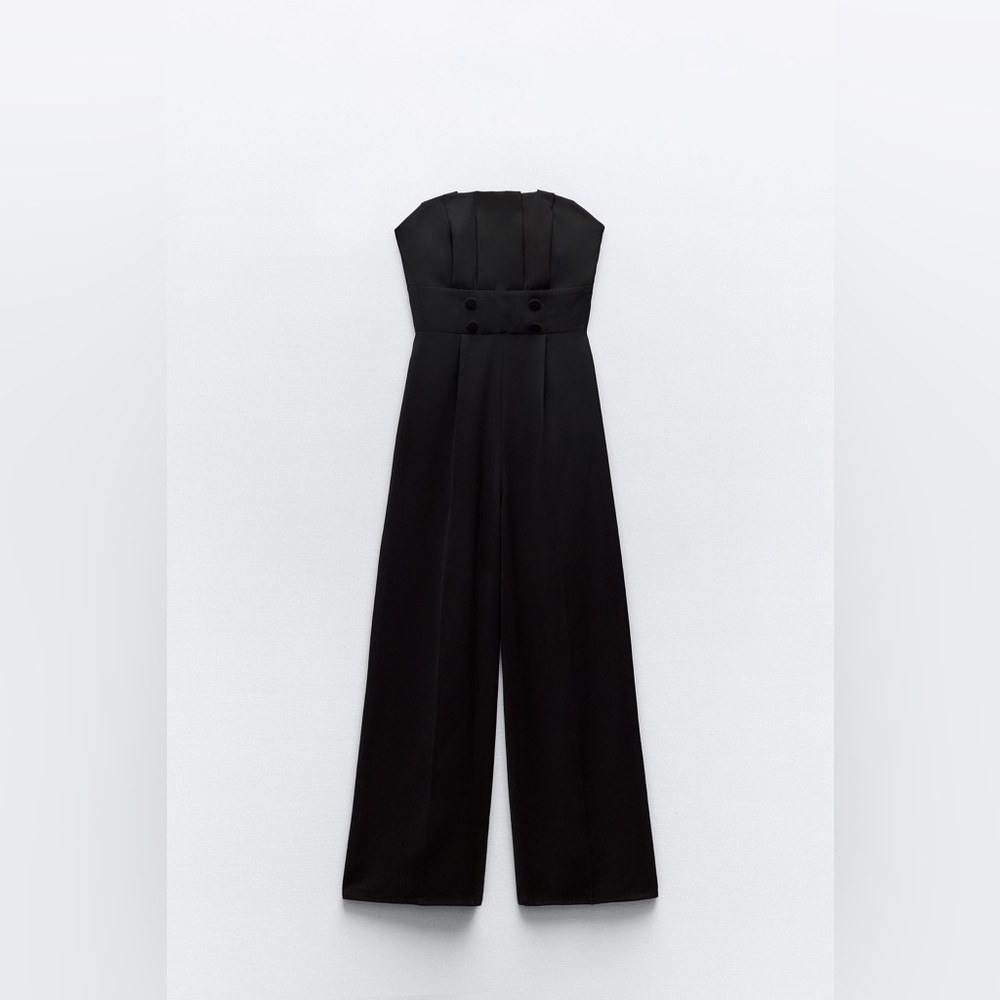 NWT Zara Black Strapless Long Button Jumpsuit Womens XS - Picture 4 of 10